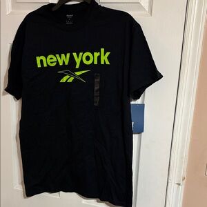 Reebok Black Short-Sleeve Tee with Neon Green "new york" Graphic